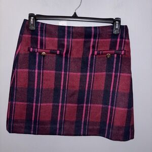 Ann Taylor Loft Purple Red Pink Plaid Wool Blend Skirt Women's Size 8 Careerwear